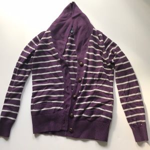 Tommy Hilfiger Purple Cardigan with Grey Stripes